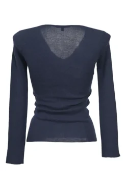 Navy cashmere fully-fashioned V-neck pullover sweater with GG heart plaque appliqué