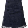 Navy cotton broderie Anglaise sailor-style knee-length A-line skirt