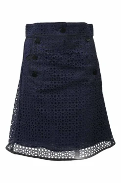 Navy cotton broderie Anglaise sailor-style knee-length A-line skirt