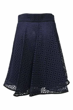 Navy cotton broderie Anglaise sailor-style knee-length A-line skirt