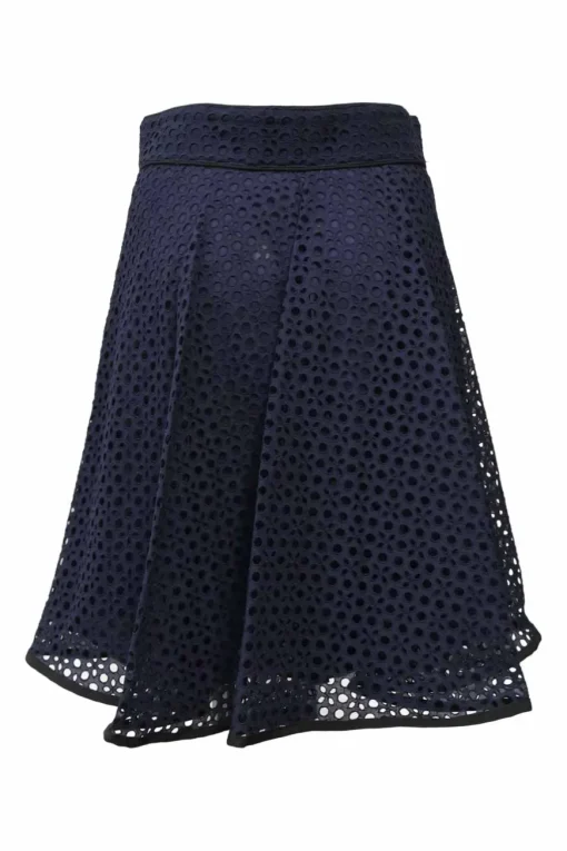 Navy cotton broderie Anglaise sailor-style knee-length A-line skirt