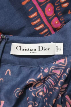Navy cotton Dutch wax floral print paneled keyhole-front long sleeve mini dress