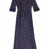 Navy cotton floral print tie-waist ruffled Cate day dress