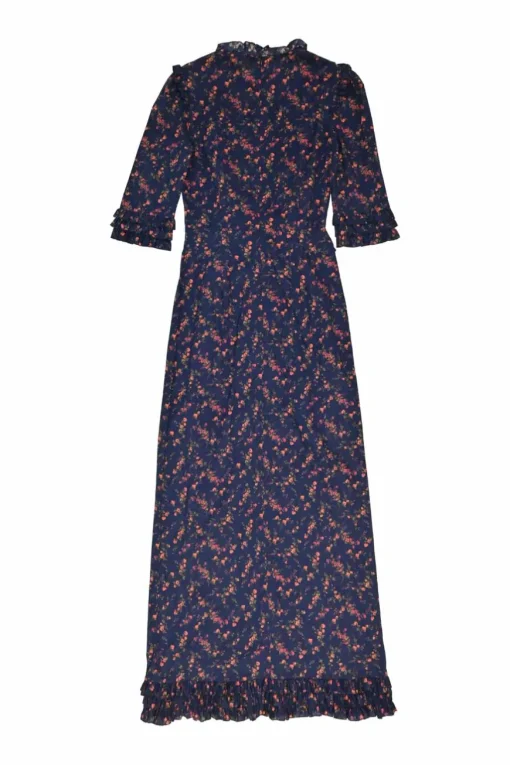 Navy cotton floral print tie-waist ruffled Cate day dress