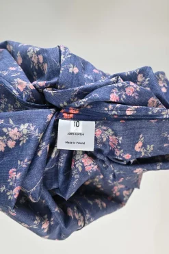 Navy cotton floral print tie-waist ruffled Cate day dress