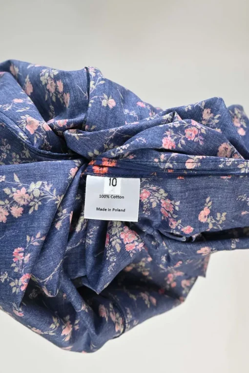 Navy cotton floral print tie-waist ruffled Cate day dress