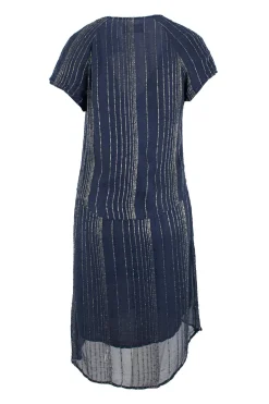 Navy cotton mini dress with silver embroidery.