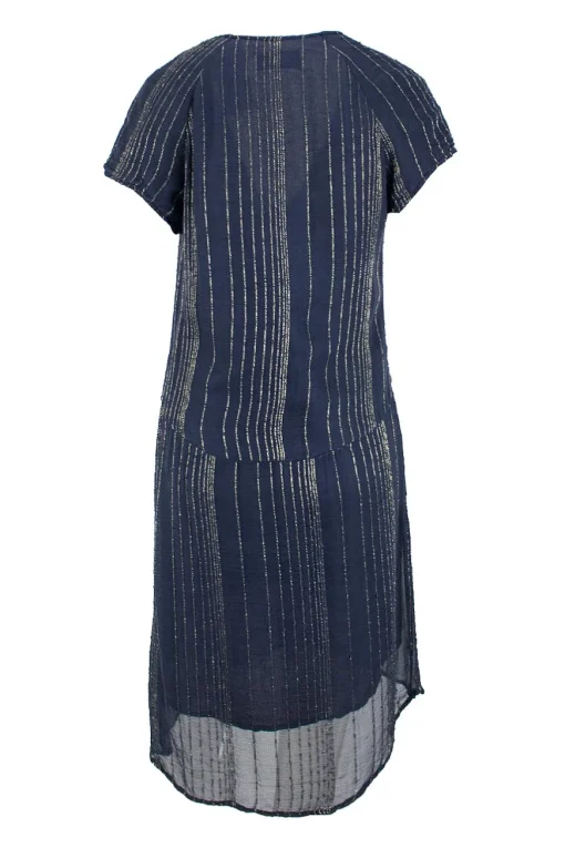 Navy cotton mini dress with silver embroidery.