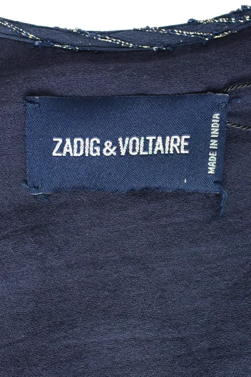 Navy cotton mini dress with silver embroidery.