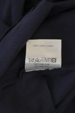 Navy cotton poplin paneled A-line midi shirt dress with cutout edge trim detailing