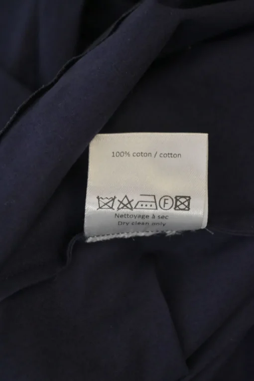 Navy cotton poplin paneled A-line midi shirt dress with cutout edge trim detailing