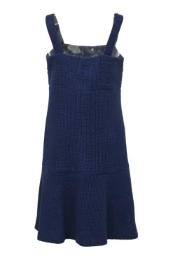 Navy cotton racked knit pinafore drop-waist shift dress