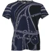 Navy cotton 'Robe Du Soir' print cap sleeve pullover jersey knit T-shirt featuring original artwork by Florence Manlik