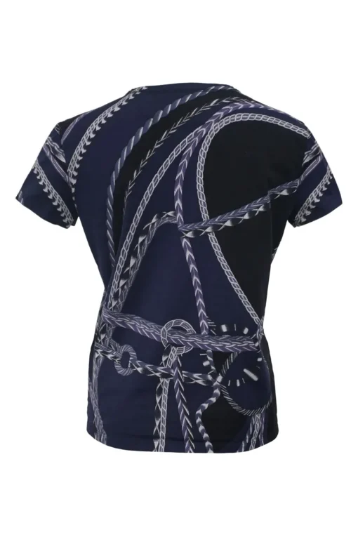 Navy cotton 'Robe Du Soir' print cap sleeve pullover jersey knit T-shirt featuring original artwork by Florence Manlik