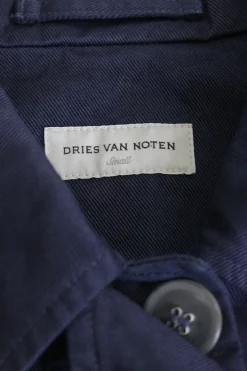Navy cotton twill button-front utility bubble safari-style shirt with chest cargo pockets