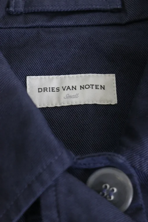 Navy cotton twill button-front utility bubble safari-style shirt with chest cargo pockets