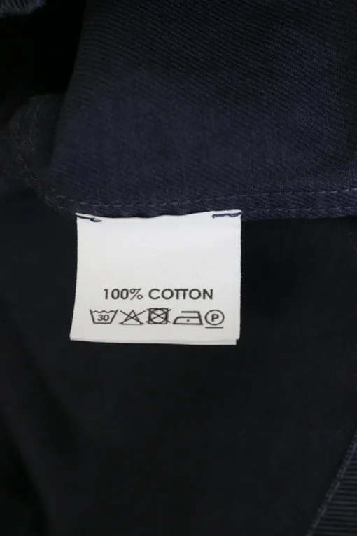 Navy cotton twill button-front utility bubble safari-style shirt with chest cargo pockets