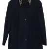 Navy cotton-blend embellished classic collar button-front swing-style shirt