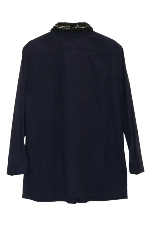 Navy cotton-blend embellished classic collar button-front swing-style shirt