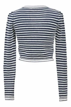 Navy cotton-blend striped knit tie-front cardigan