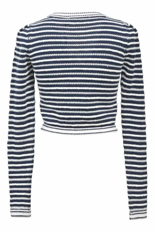 Navy cotton-blend striped knit tie-front cardigan