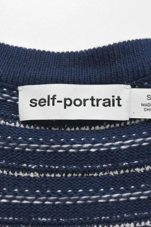Navy cotton-blend striped knit tie-front cardigan