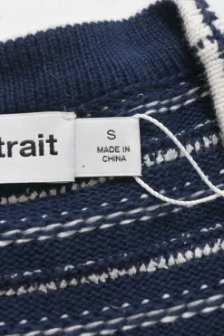 Navy cotton-blend striped knit tie-front cardigan