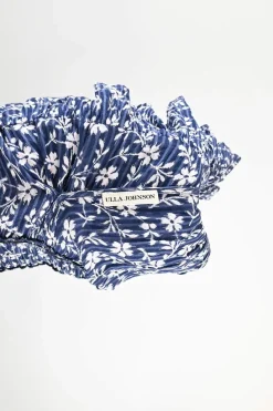 Navy crinkle silk-blend floral print tiered plunge neck camisole with adjustable tassel-trimmed tie straps