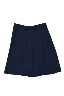 Navy cupro pleated tie-waist skort