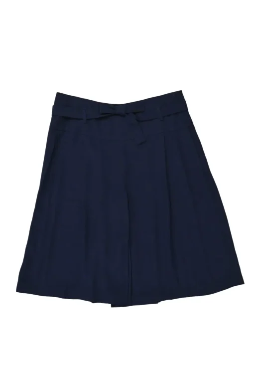 Navy cupro pleated tie-waist skort