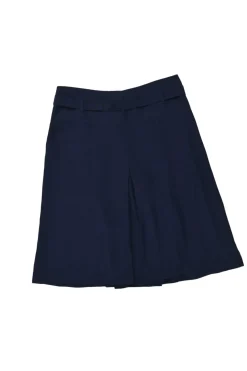 Navy cupro pleated tie-waist skort