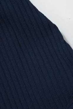 Navy dip-dyed viscose-blend one-shoulder plissé knit top