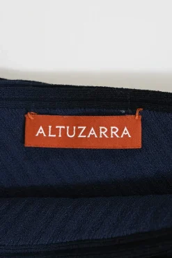 Navy dip-dyed viscose-blend one-shoulder plissé knit top