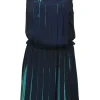 Navy garment-dyed scoop neck sleeveless blouson plissé dress