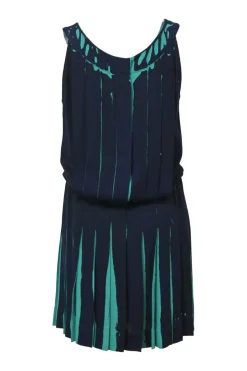 Navy garment-dyed scoop neck sleeveless blouson plissé dress