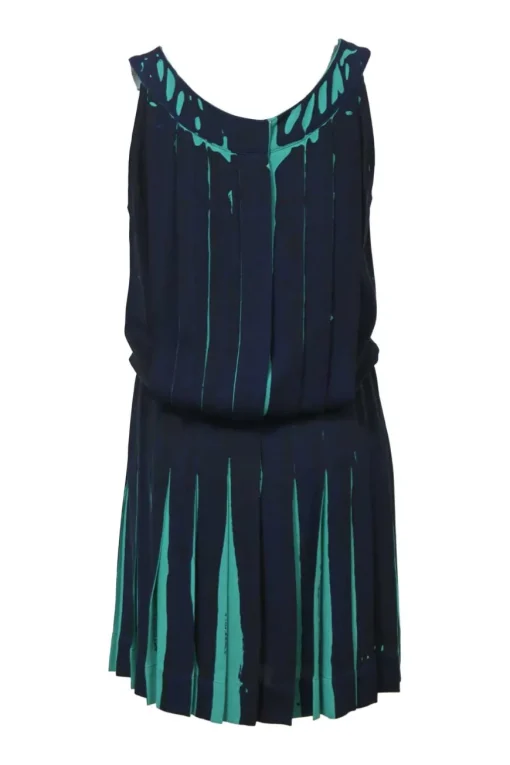 Navy garment-dyed scoop neck sleeveless blouson plissé dress