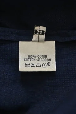 Navy gathered cotton voile off-shoulder button-front shirt with drawstring neckline
