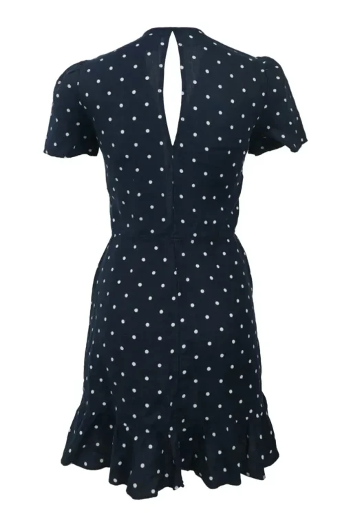 Navy linen polka dot print tie-front ruffle mini dress
