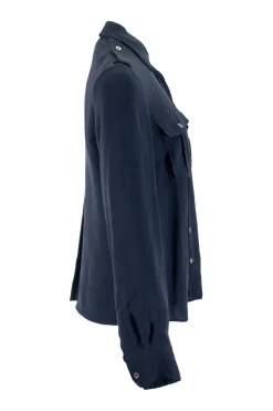 Navy long-sleeved silk top