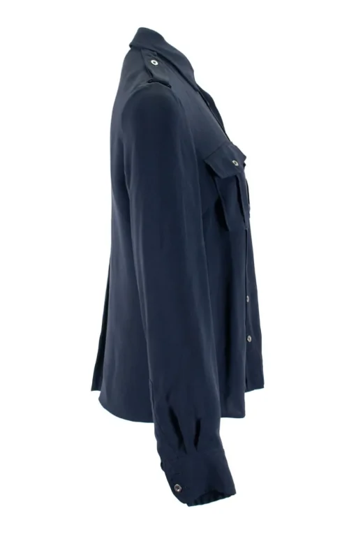 Navy long-sleeved silk top