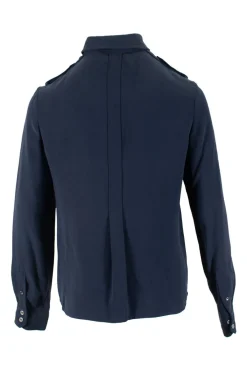 Navy long-sleeved silk top