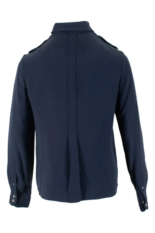 Navy long-sleeved silk top