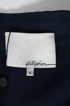 Navy long-sleeved silk top