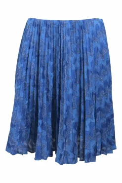 Navy metallic cotton-blend fully-fashioned plissé knit A-line skirt