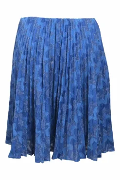 Navy metallic cotton-blend fully-fashioned plissé knit A-line skirt