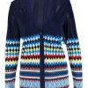Navy Multi Geometric Intarsia Knitted Long Sleeve Cardigan