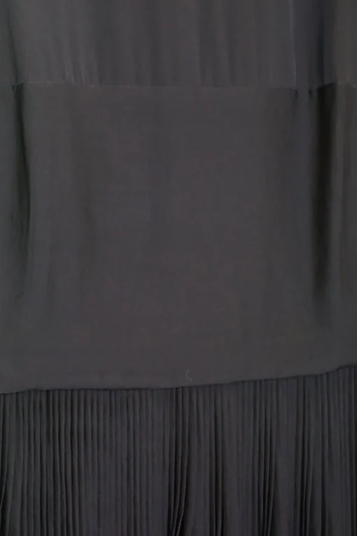 Navy paneled sleeveless A-line midi dress with plissé skirt