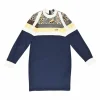 Navy patchwork cotton-blend raglan sleeve neoprene shift dress