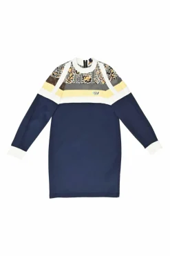 Navy patchwork cotton-blend raglan sleeve neoprene shift dress