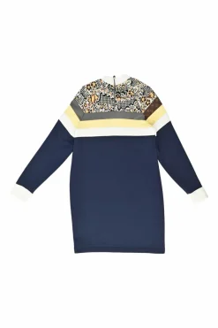 Navy patchwork cotton-blend raglan sleeve neoprene shift dress